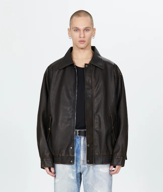 465-3 VINTAGE COATING LEATHER JACKET - Image 2