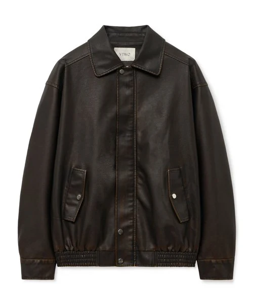 465-3 VINTAGE COATING LEATHER JACKET - Image 4