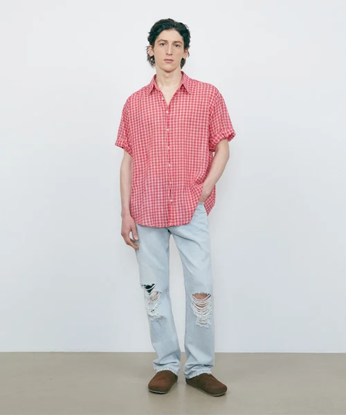 BOXY OVERFIT CHECK ROLLUP HALF SHIRT