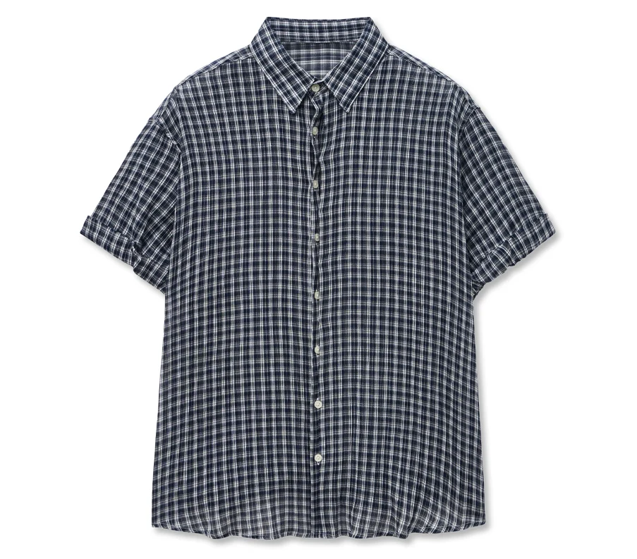 BOXY OVERFIT CHECK ROLLUP HALF SHIRT - Image 4