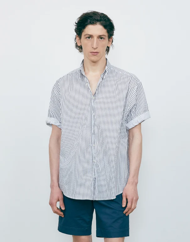 BOXY OVERFIT STRIPE ROLLUP HALF SHIRT