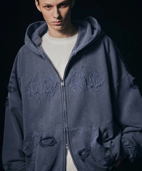 DESTROYED N4ND WILD LOGO PIGMENT HOOD ZIP UP - Image 4