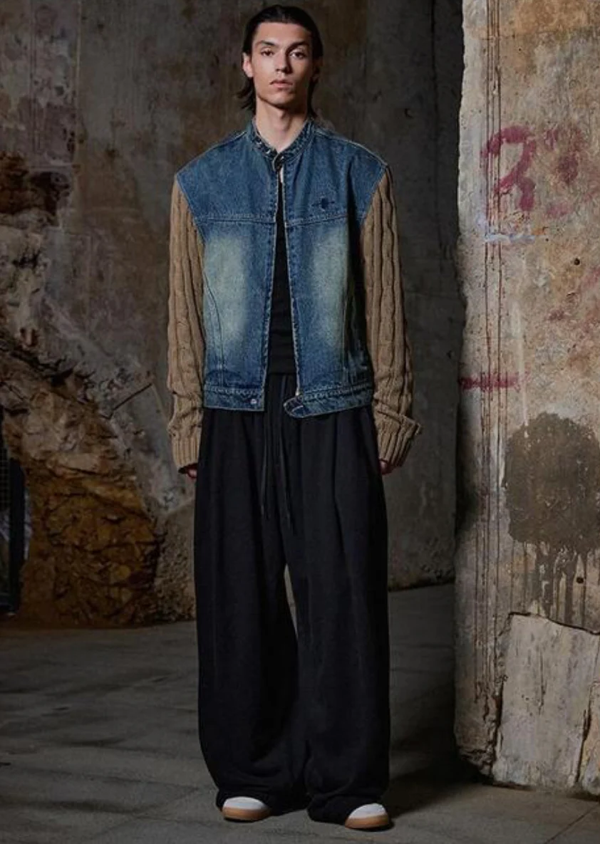 KNIT SLEEVE DENIM JACKET - Image 4