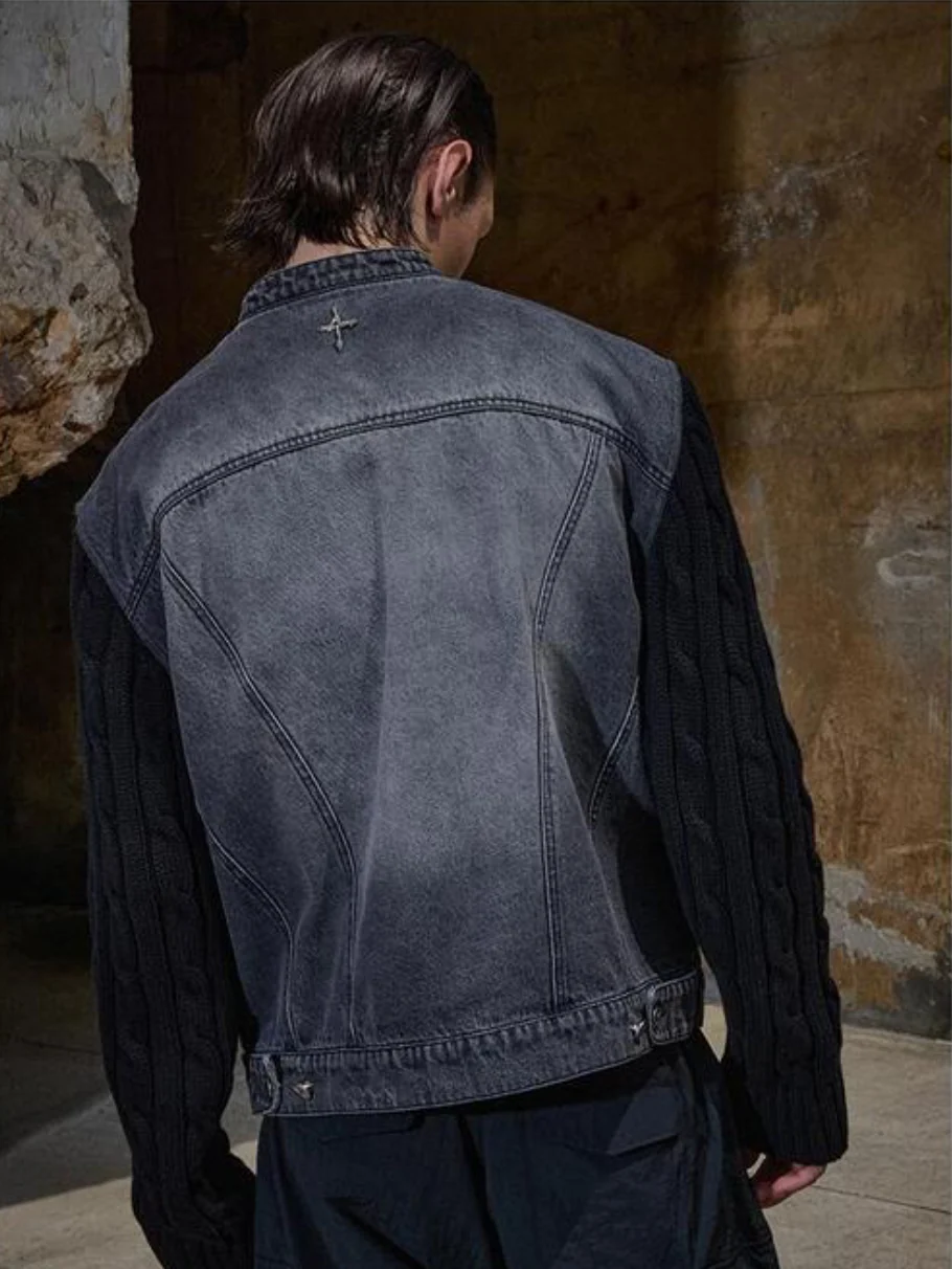 KNIT SLEEVE DENIM JACKET - Image 7