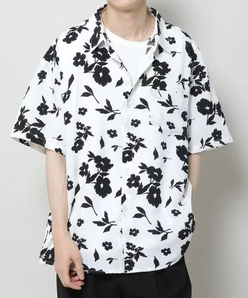 MEN'S BLACK ROSE HALF SLEEVE SHIRT