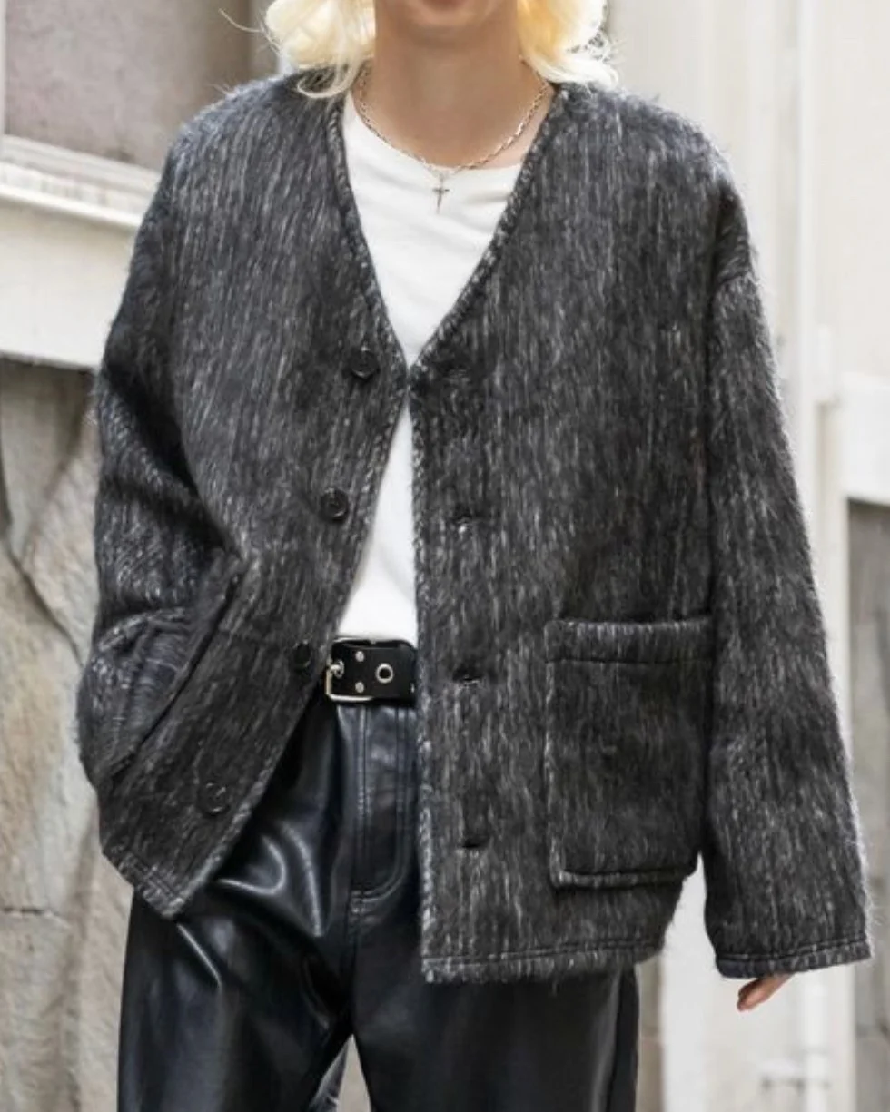 MEN'S MOHAIR V-NECK CARDIGAN