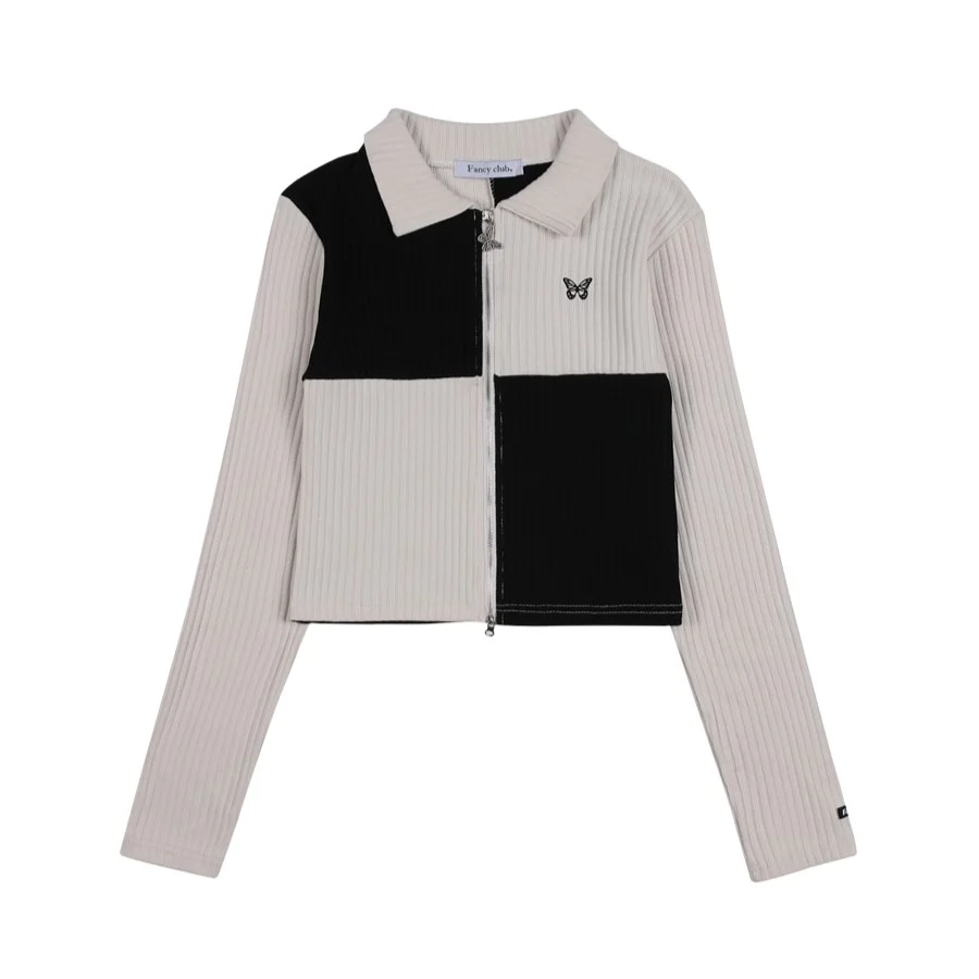 PATCHWORK CUTTING COLLAR ZIP-UP - Image 3