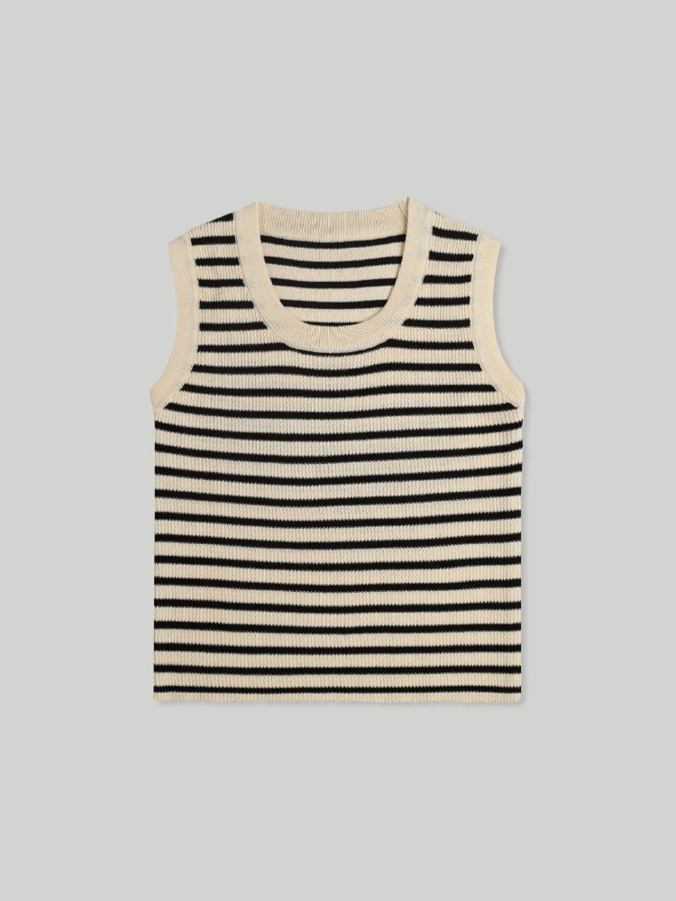 STRIPE SLEEVELESS CROP KNIT TOP - Image 3