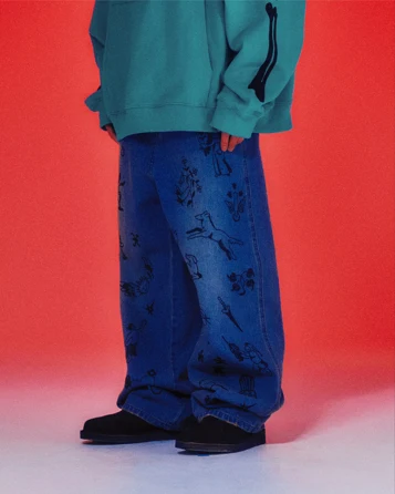 TATTOO WIDE DENIM PANTS - Image 3